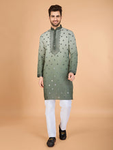 Shaded Green Kurta with Thread Sequence Embroidered Work